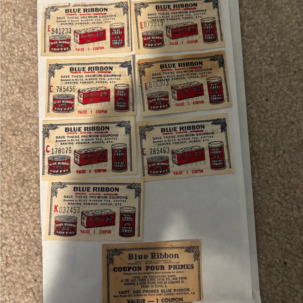 Vintage Blue Ribbon and Nabob assortment Coupons
